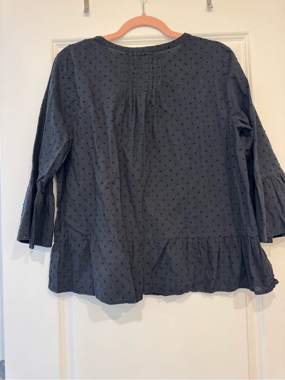 Swiss Dot Peasant Blouse in Black with Ruffle Sleeves - Picture 8 of 10